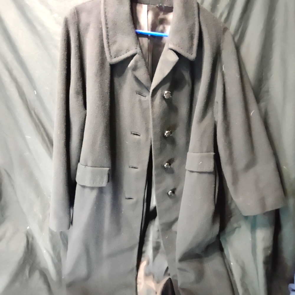 Stephanie Mathews Black 100% Wool Long Coat Size S Warm Comfy